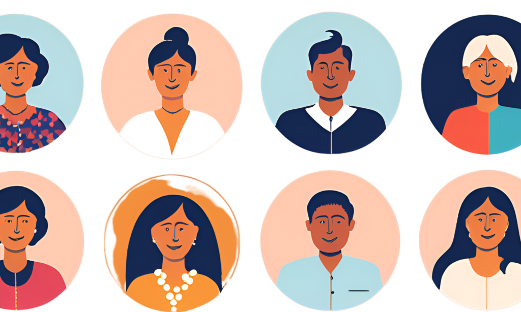 A graphic array of LinkedIn profile pictures depicting women and men social entrepreneurs