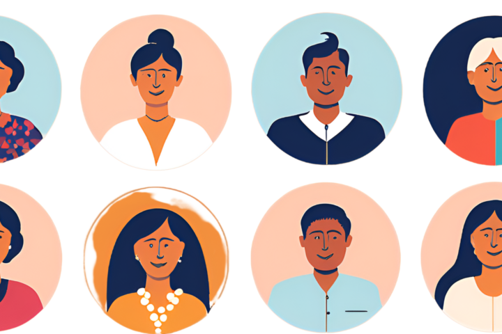 A graphic array of LinkedIn profile pictures depicting women and men social entrepreneurs